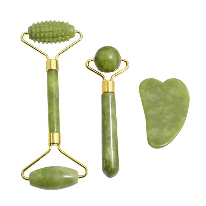 SERENE GLOW – Natural Xiuyu Jade Roller & Gua Sha Massage Set
