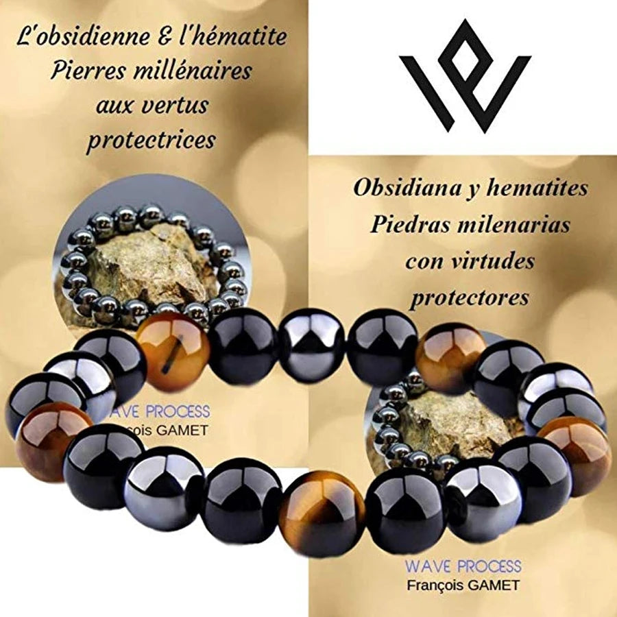 DARK MAGNETISM – Natural Black Obsidian, Hematite & Tiger Eye Power Bracelet