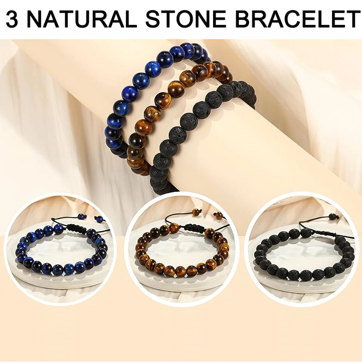 VOLCANO KING – Handmade Triple Power Beaded Bracelet Set for Men