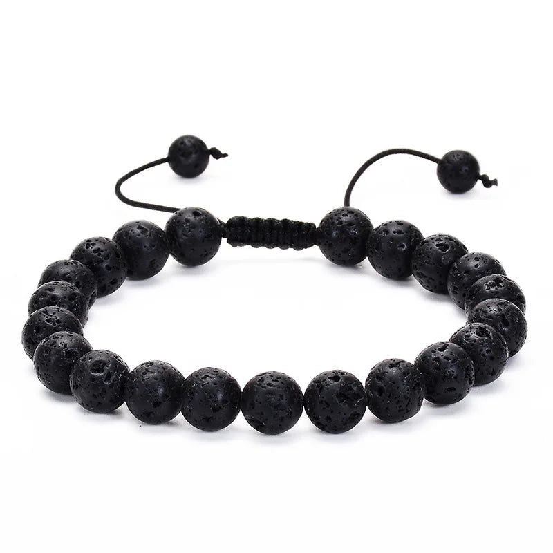 PRIMAL GUARD – Handmade Adjustable Tiger Eye & Lava Rock Woven Bangle