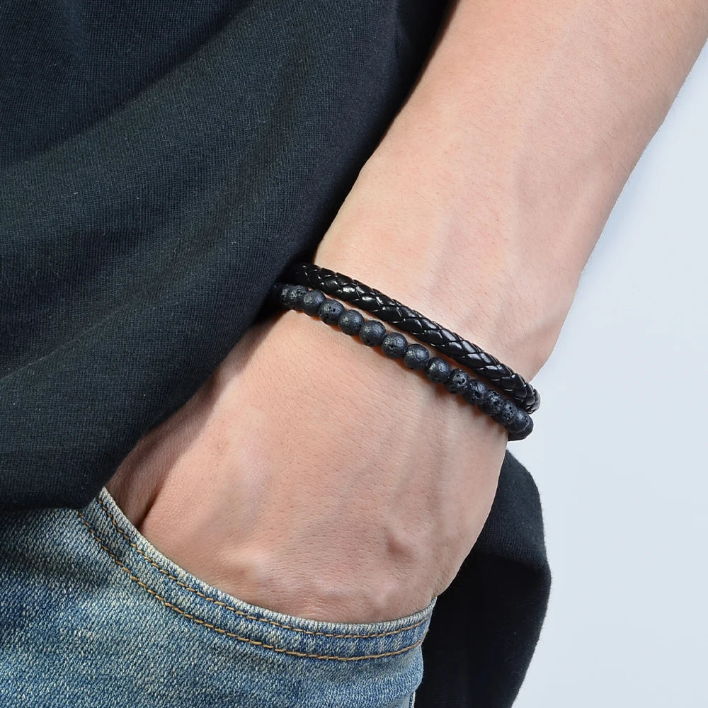 STEEL RESOLVE – Tiger Eye & Lava Stone Stainless Steel Power Bracelet