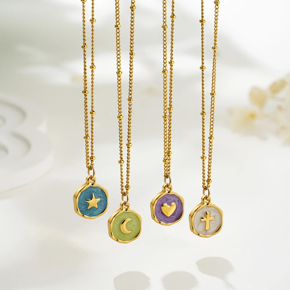 EDGEWAY – Punk Geometric Enamel & Natural Stone Pendant Statement Collar Necklace