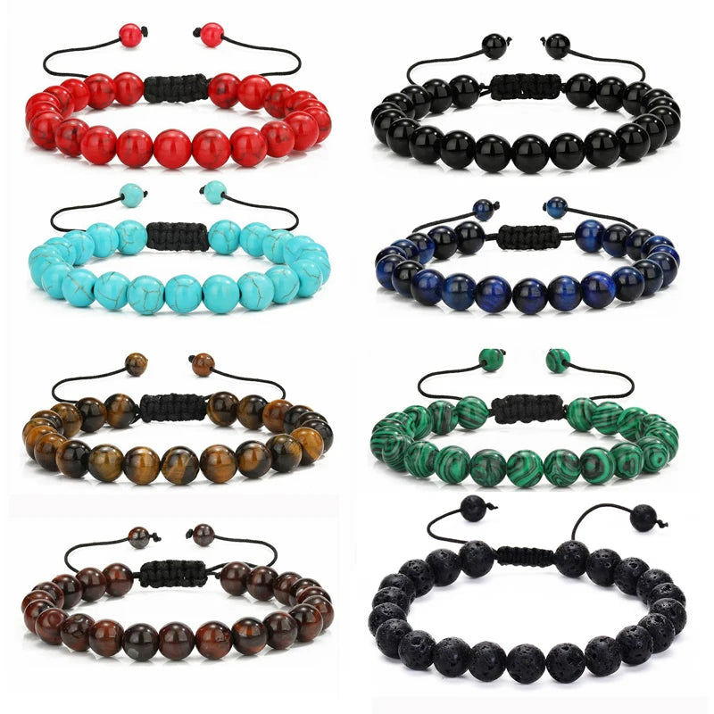 PRIMAL GUARD – Handmade Adjustable Tiger Eye & Lava Rock Woven Bangle
