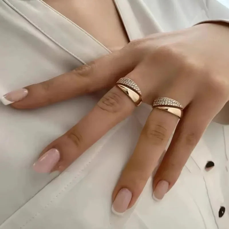 Gold Plated Sun Rings for Women Natural Stone Inlaid in Hollow Metal Texture Ring Trendy Jewelry