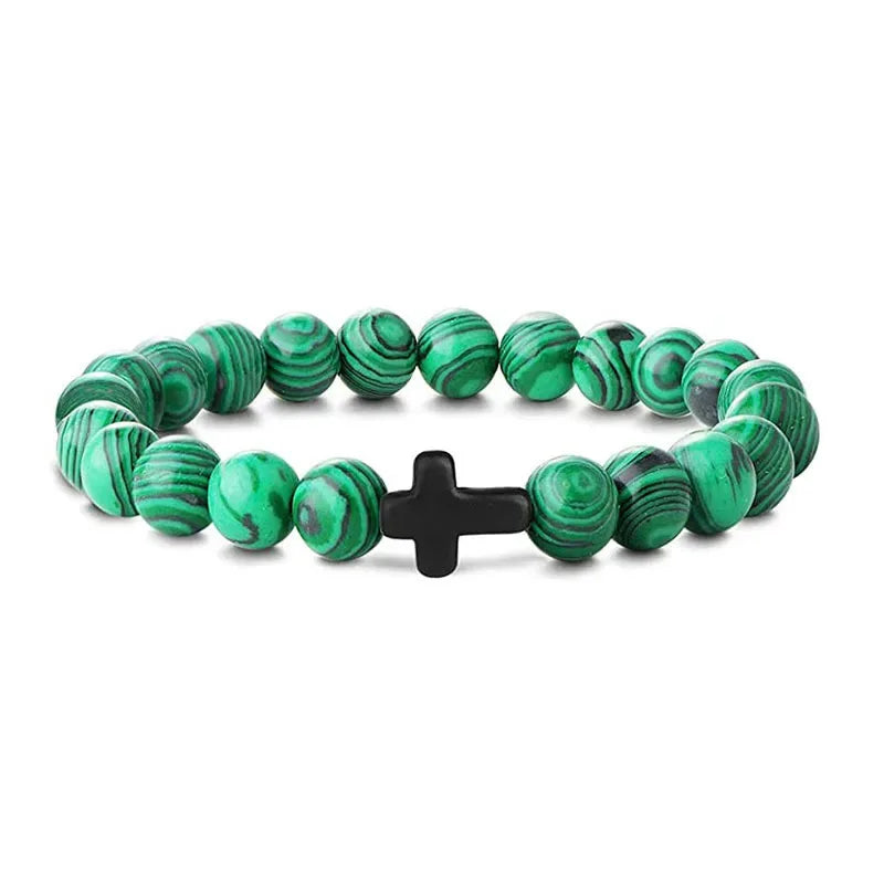 DIVINE GUARDIAN – Hematite & Onyx Prayer Rosary Bracelet with Wood Beads