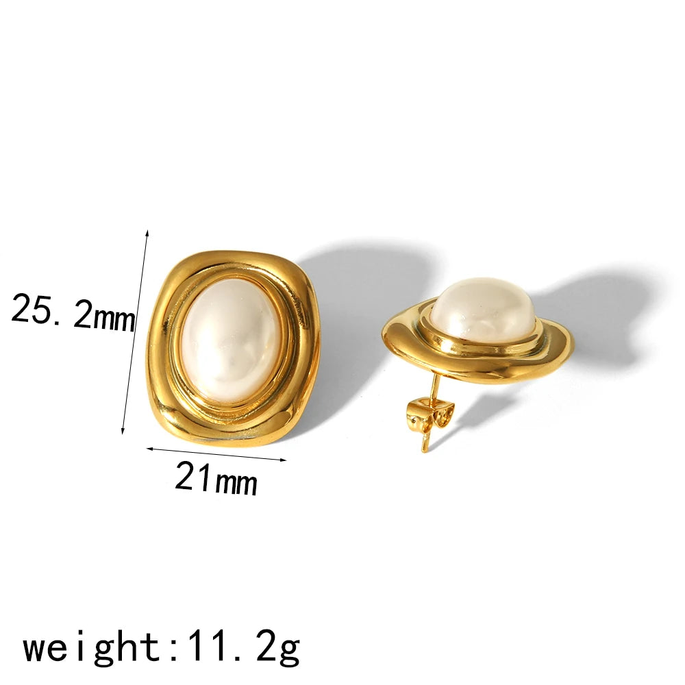 GOLDEN GODDESS – Statement Tiger Eye & Pearl Waterproof Stud Earrings for Women