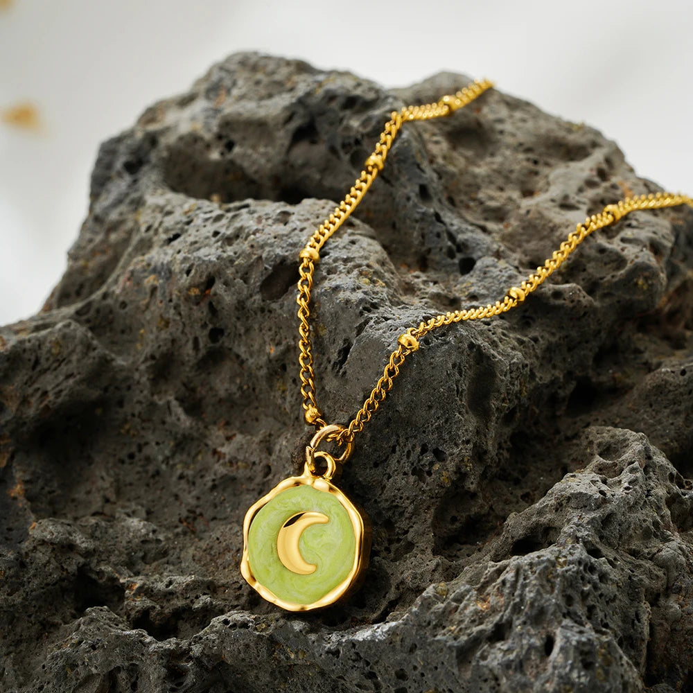 EDGEWAY – Punk Geometric Enamel & Natural Stone Pendant Statement Collar Necklace