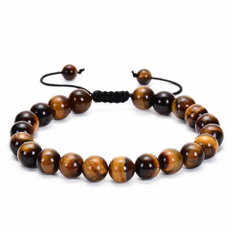 PRIMAL GUARD – Handmade Adjustable Tiger Eye & Lava Rock Woven Bangle