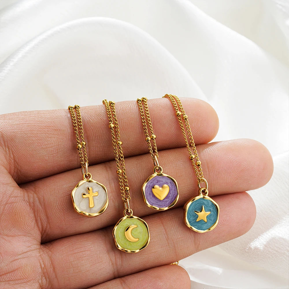 EDGEWAY – Punk Geometric Enamel & Natural Stone Pendant Statement Collar Necklace