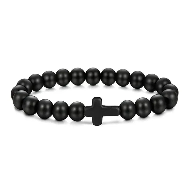 DIVINE GUARDIAN – Hematite & Onyx Prayer Rosary Bracelet with Wood Beads