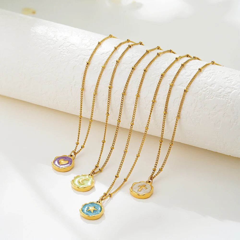 EDGEWAY – Punk Geometric Enamel & Natural Stone Pendant Statement Collar Necklace