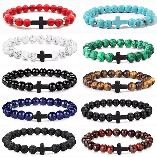 DIVINE GUARDIAN – Hematite & Onyx Prayer Rosary Bracelet with Wood Beads
