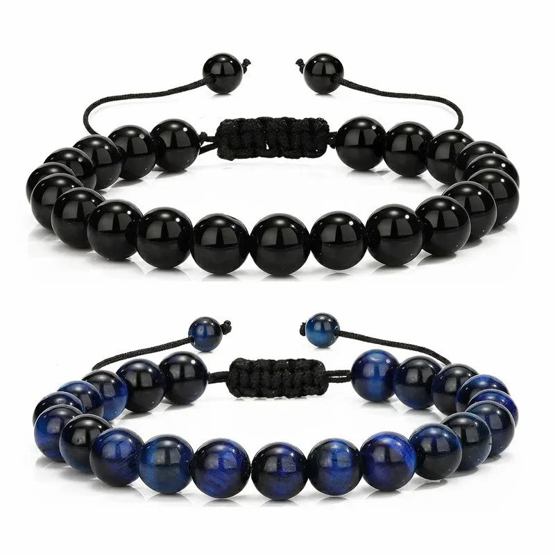 PRIMAL GUARD – Handmade Adjustable Tiger Eye & Lava Rock Woven Bangle