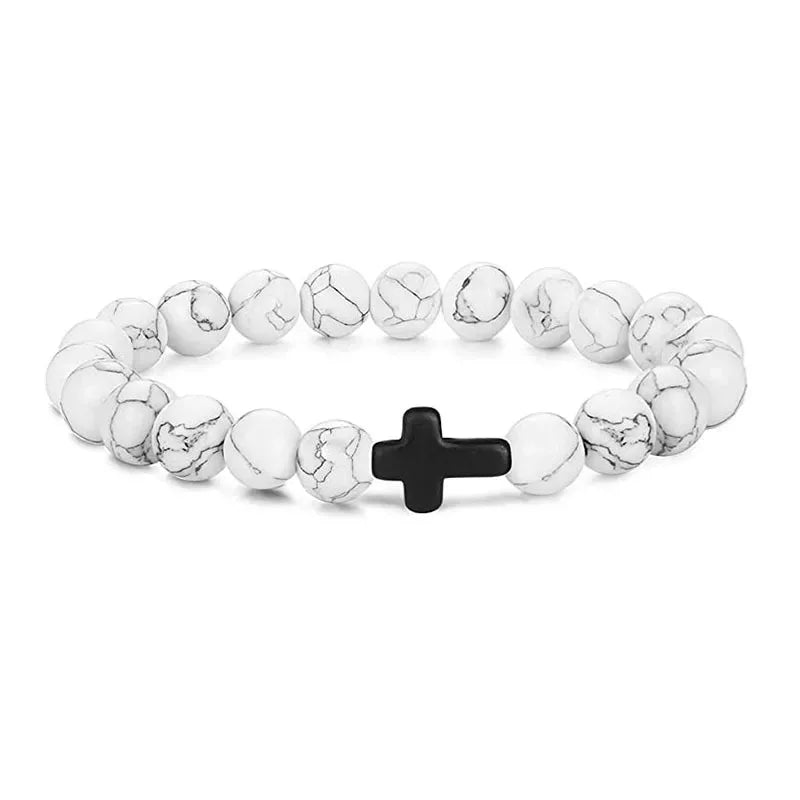 DIVINE GUARDIAN – Hematite & Onyx Prayer Rosary Bracelet with Wood Beads
