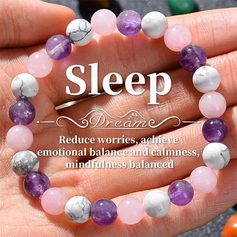 TRANQUIL LIGHT – Aura Balancing Sleep Bracelet with White Turquoise, Amethyst & Rose Quartz