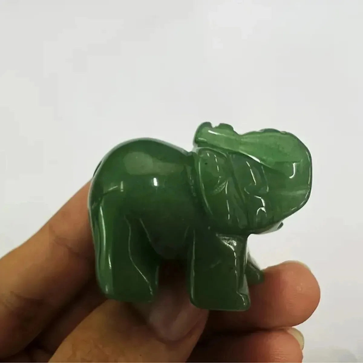 LUCK’S GUARDIAN – Hand Carved Green Aventurine Jade Elephant Totem