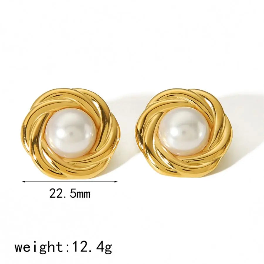 GOLDEN GODDESS – Statement Tiger Eye & Pearl Waterproof Stud Earrings for Women