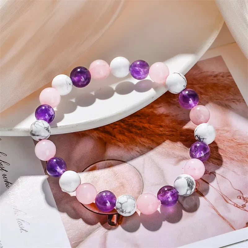 TRANQUIL LIGHT – Aura Balancing Sleep Bracelet with White Turquoise, Amethyst & Rose Quartz