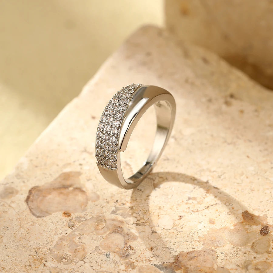 Gold Plated Sun Rings for Women Natural Stone Inlaid in Hollow Metal Texture Ring Trendy Jewelry