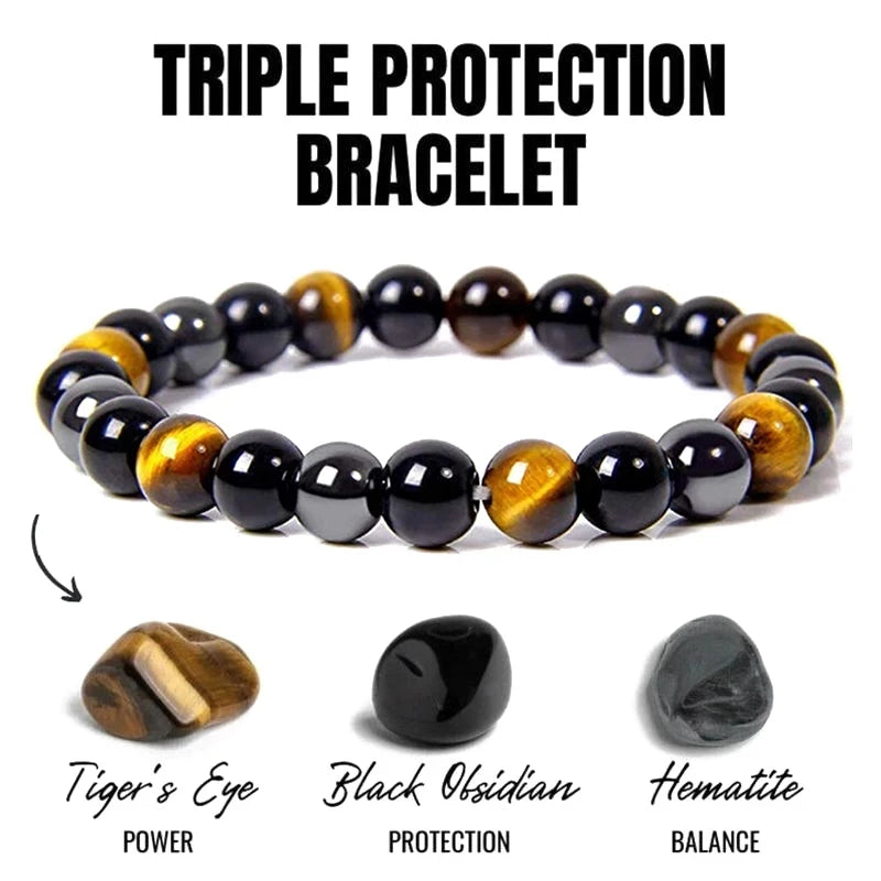 DARK MAGNETISM – Natural Black Obsidian, Hematite & Tiger Eye Power Bracelet