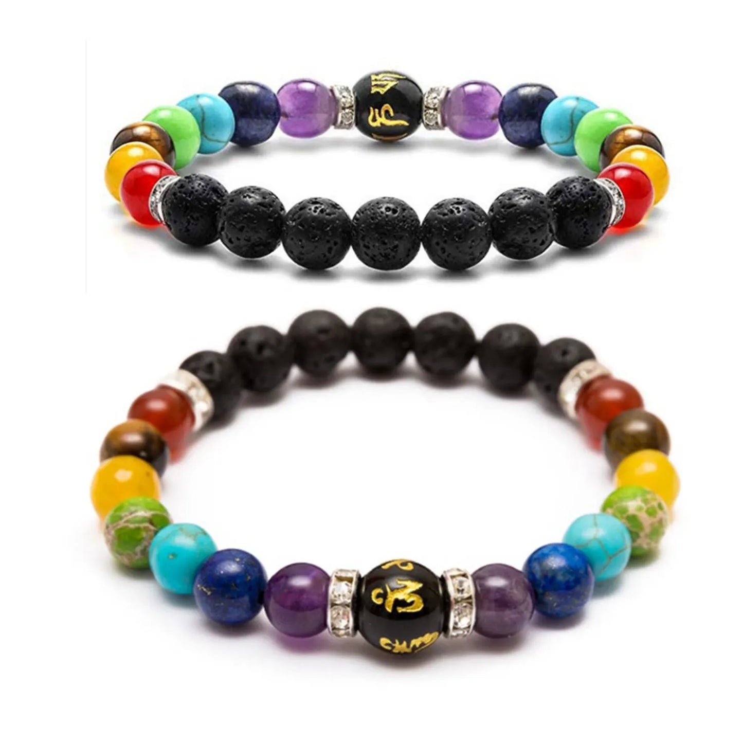 ENERGY ALIGN – 2pcs Natural Volcanic Stone 7 Chakra Healing Bracelets with Meaning Card