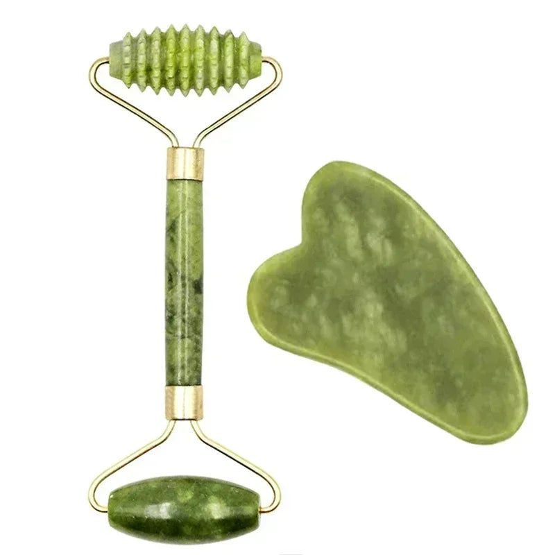 SERENE GLOW – Natural Xiuyu Jade Roller & Gua Sha Massage Set