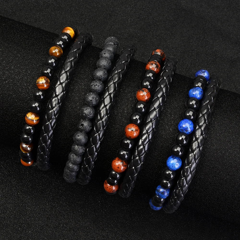 STEEL RESOLVE – Tiger Eye & Lava Stone Stainless Steel Power Bracelet