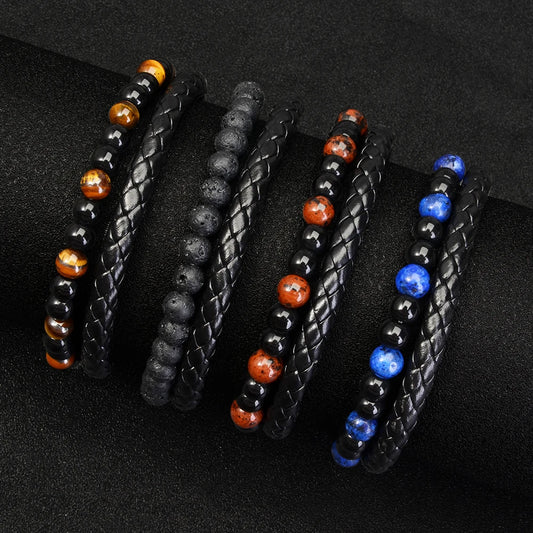STEEL RESOLVE – Tiger Eye & Lava Stone Stainless Steel Power Bracelet