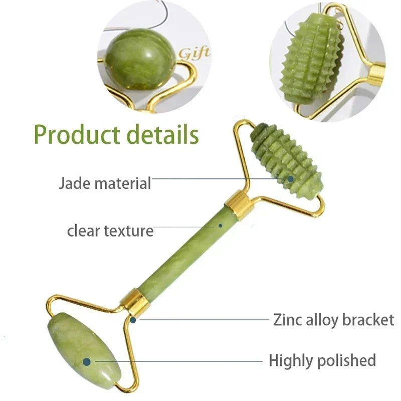 SERENE GLOW – Natural Xiuyu Jade Roller & Gua Sha Massage Set