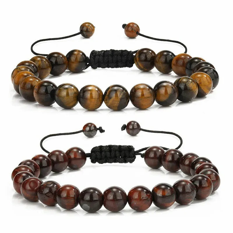 PRIMAL GUARD – Handmade Adjustable Tiger Eye & Lava Rock Woven Bangle