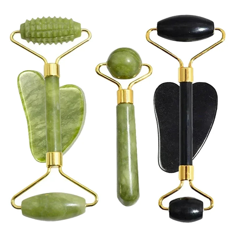 SERENE GLOW – Natural Xiuyu Jade Roller & Gua Sha Massage Set