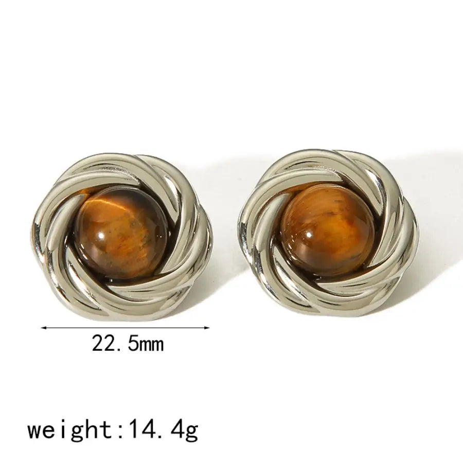 GOLDEN GODDESS – Statement Tiger Eye & Pearl Waterproof Stud Earrings for Women