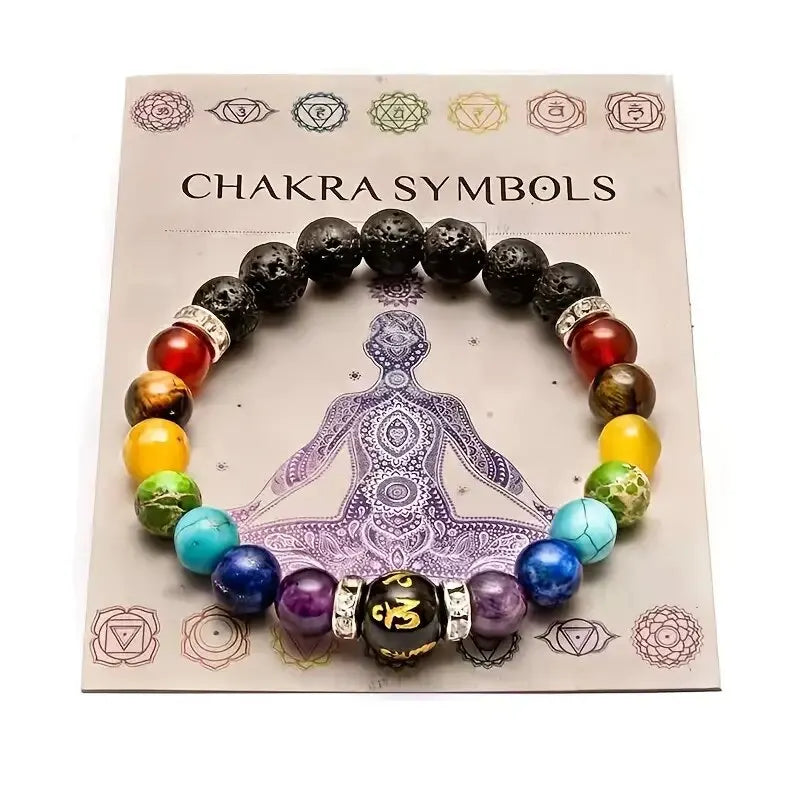ENERGY ALIGN – 2pcs Natural Volcanic Stone 7 Chakra Healing Bracelets with Meaning Card