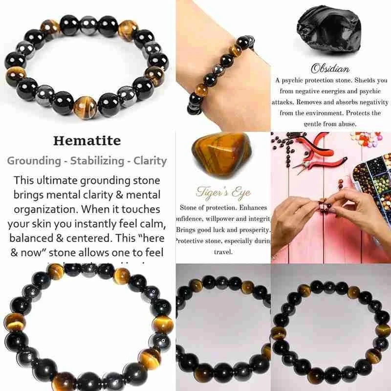 DARK MAGNETISM – Natural Black Obsidian, Hematite & Tiger Eye Power Bracelet