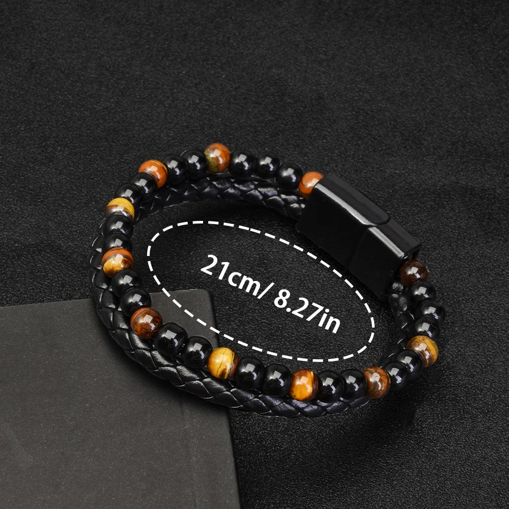 STEEL RESOLVE – Tiger Eye & Lava Stone Stainless Steel Power Bracelet