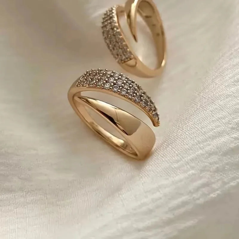 Gold Plated Sun Rings for Women Natural Stone Inlaid in Hollow Metal Texture Ring Trendy Jewelry