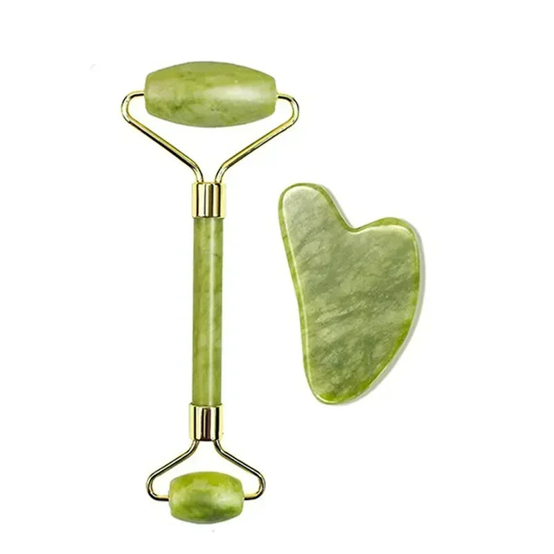 SERENE GLOW – Natural Xiuyu Jade Roller & Gua Sha Massage Set