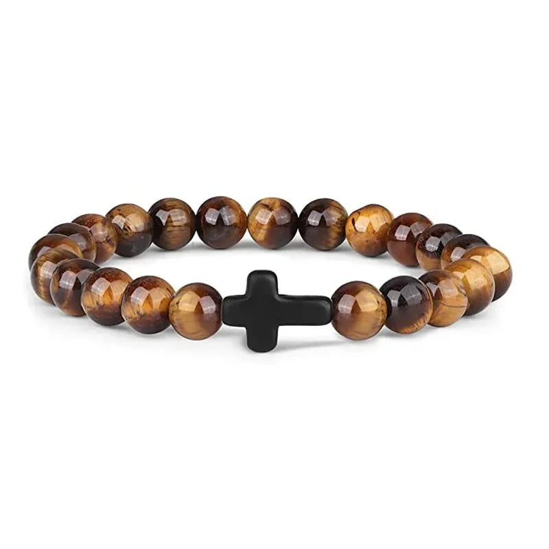 DIVINE GUARDIAN – Hematite & Onyx Prayer Rosary Bracelet with Wood Beads