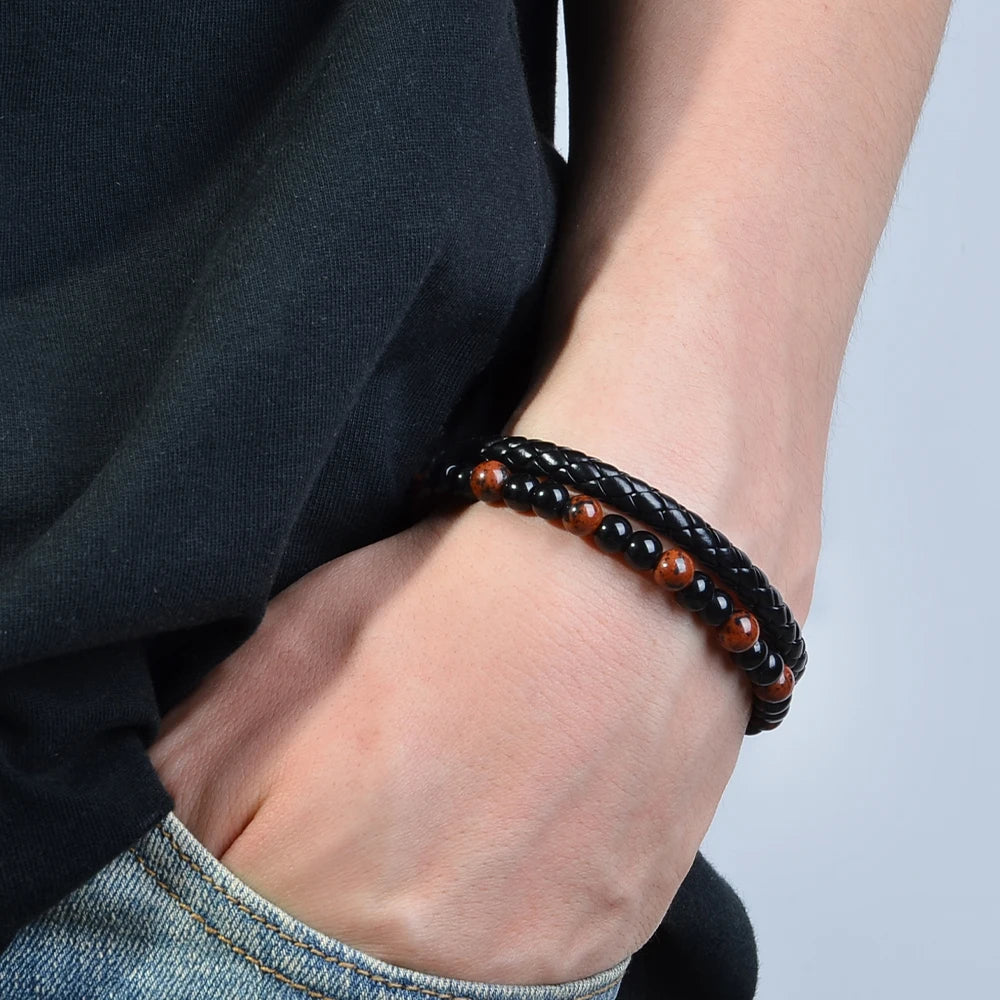 STEEL RESOLVE – Tiger Eye & Lava Stone Stainless Steel Power Bracelet