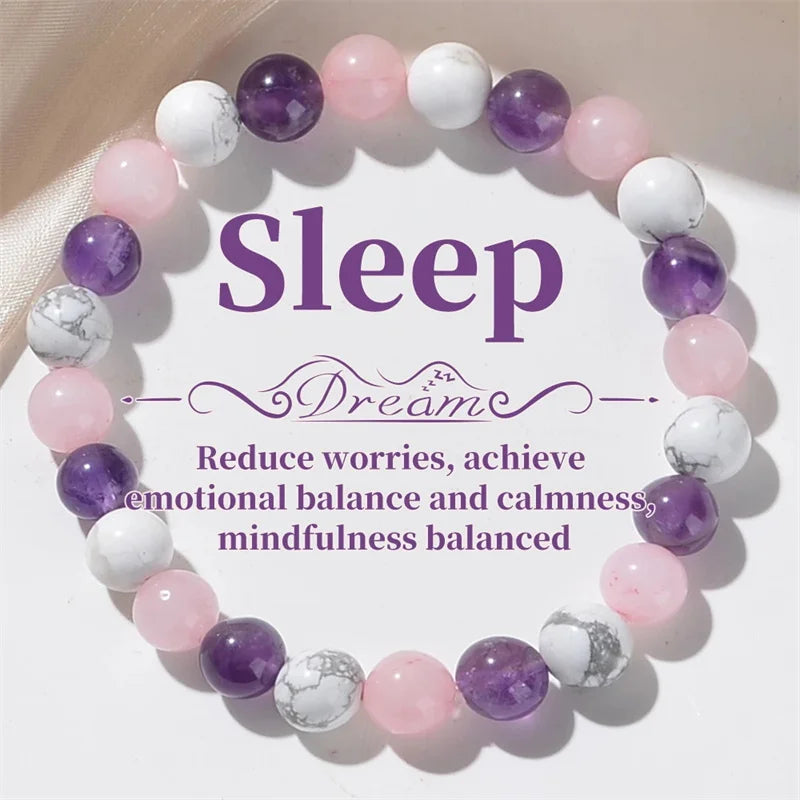 TRANQUIL LIGHT – Aura Balancing Sleep Bracelet with White Turquoise, Amethyst & Rose Quartz