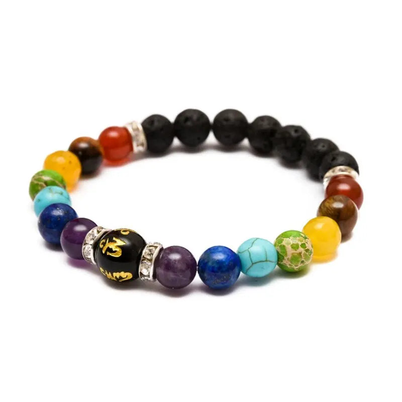 ENERGY ALIGN – 2pcs Natural Volcanic Stone 7 Chakra Healing Bracelets with Meaning Card