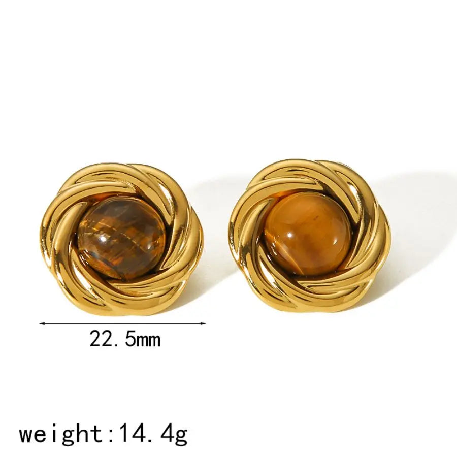 GOLDEN GODDESS – Statement Tiger Eye & Pearl Waterproof Stud Earrings for Women