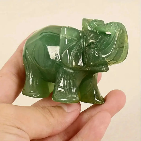 LUCK’S GUARDIAN – Hand Carved Green Aventurine Jade Elephant Totem