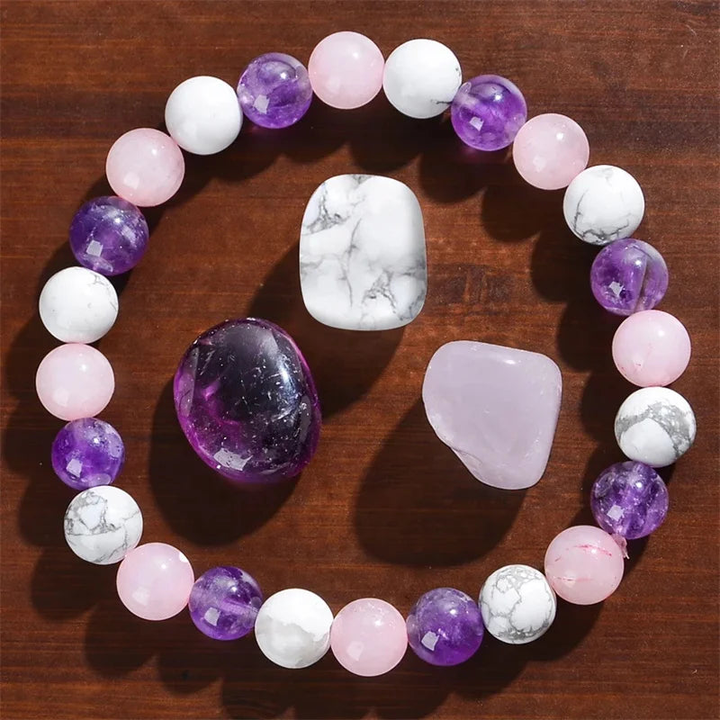 TRANQUIL LIGHT – Aura Balancing Sleep Bracelet with White Turquoise, Amethyst & Rose Quartz
