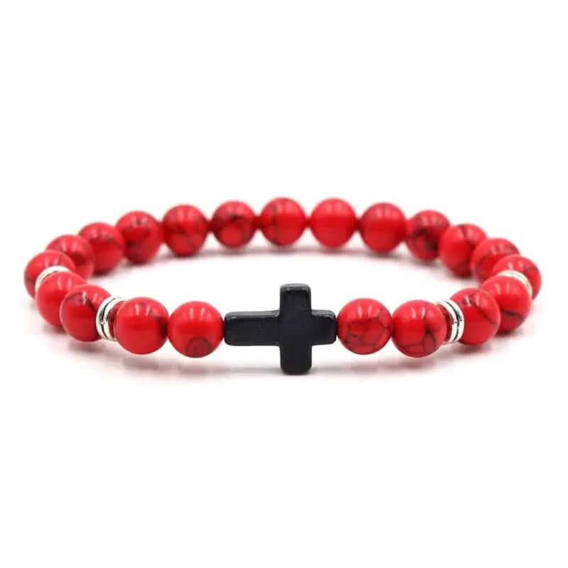 DIVINE GUARDIAN – Hematite & Onyx Prayer Rosary Bracelet with Wood Beads