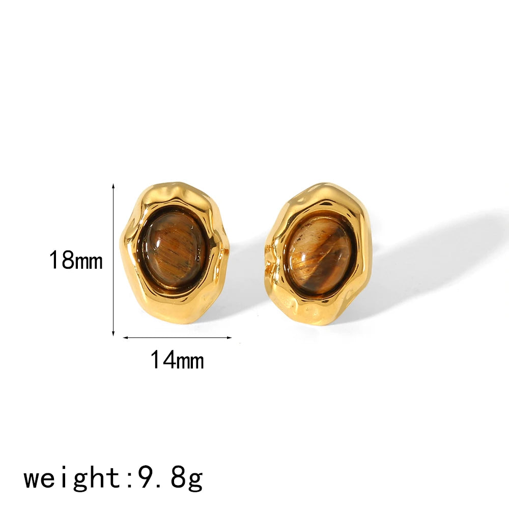 GOLDEN GODDESS – Statement Tiger Eye & Pearl Waterproof Stud Earrings for Women