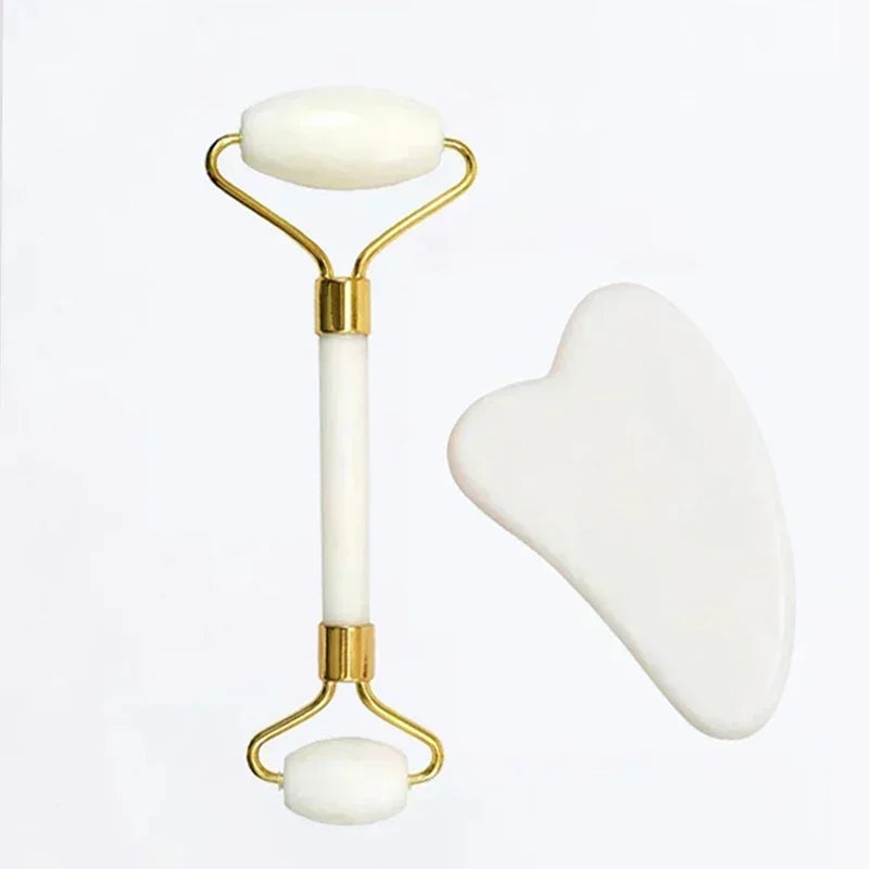 SERENE GLOW – Natural Xiuyu Jade Roller & Gua Sha Massage Set