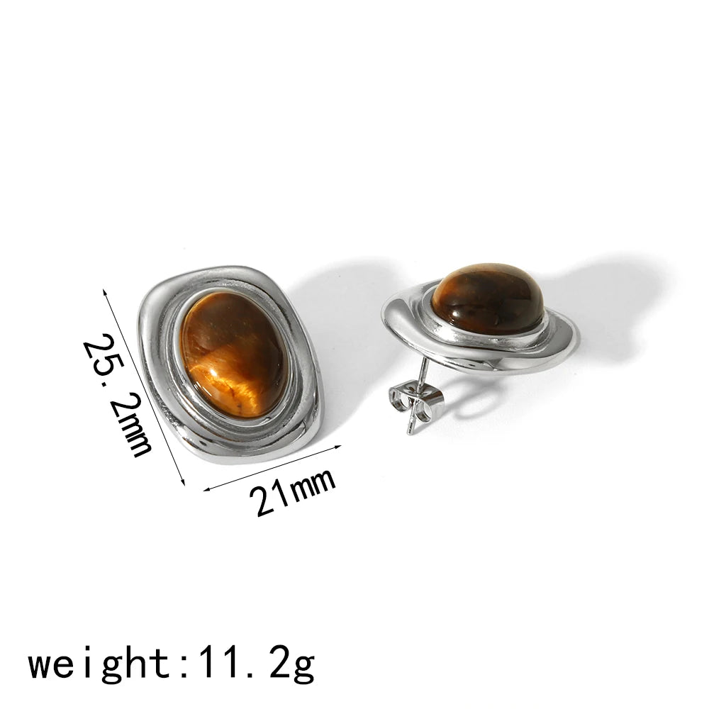 GOLDEN GODDESS – Statement Tiger Eye & Pearl Waterproof Stud Earrings for Women