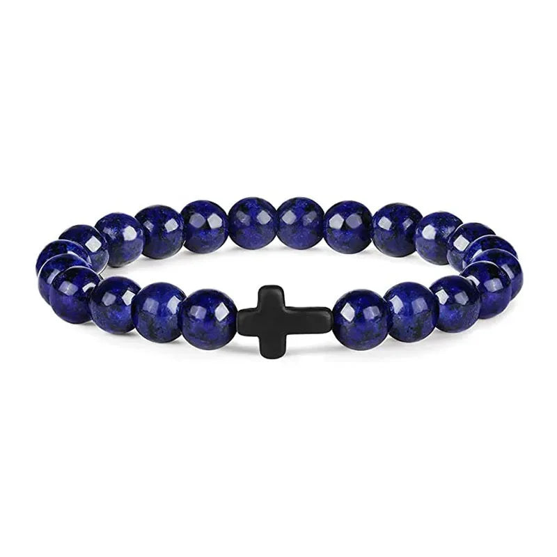 DIVINE GUARDIAN – Hematite & Onyx Prayer Rosary Bracelet with Wood Beads