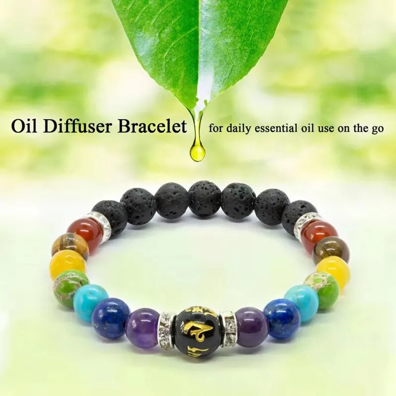 ENERGY ALIGN – 2pcs Natural Volcanic Stone 7 Chakra Healing Bracelets with Meaning Card